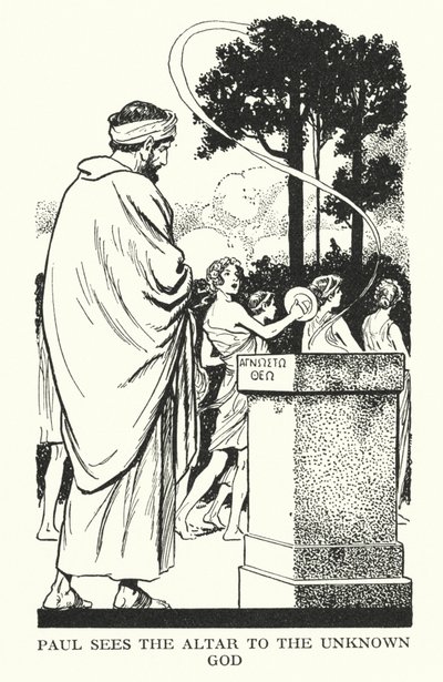 Paulus ser alteret for den ukendte Gud (litografi) af Thomas Heath Robinson
