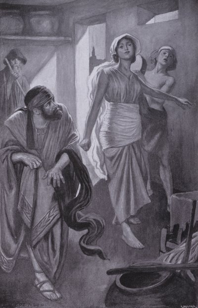 Perseus fangede håndmøllen af sten (litografi) af Thomas Heath Robinson