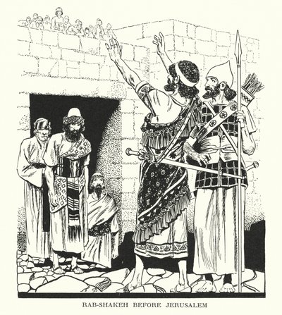 Rab-Shakeh foran Jerusalem (litografi) af Thomas Heath Robinson