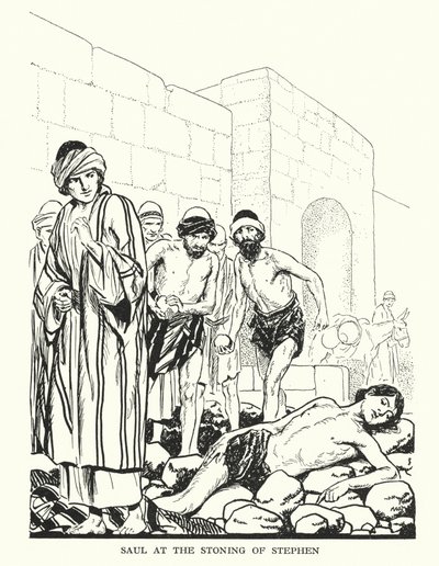 Saul ved steningen af Stefanus (litografi) af Thomas Heath Robinson