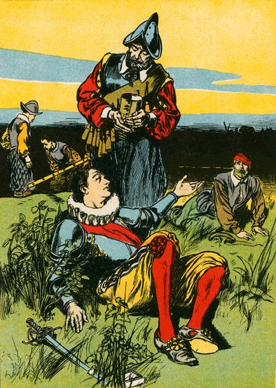 Sir Philip Sidney og den døende soldat (farvelitografi) af Thomas Heath Robinson