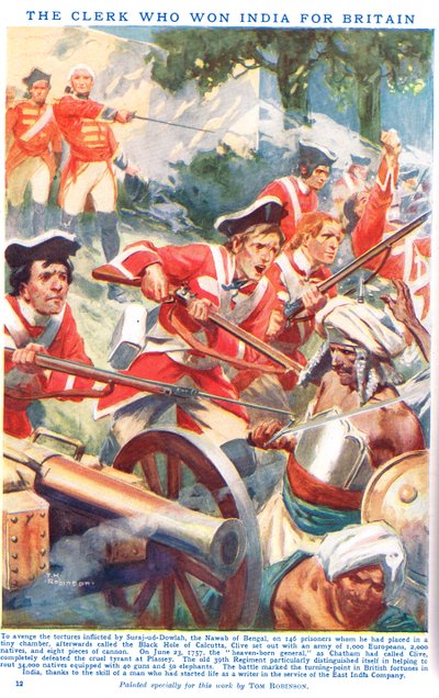 Kontoristen, der vandt Indien for Storbritannien (farvelitografi) af Thomas Heath Robinson