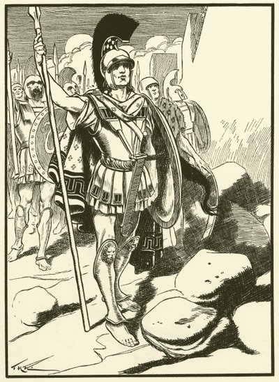 Grækerne uden for Troja (kobberstik) af Thomas Heath Robinson
