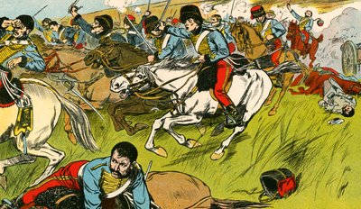 Den lette brigades angreb (farvelitografi) af Thomas Heath Robinson