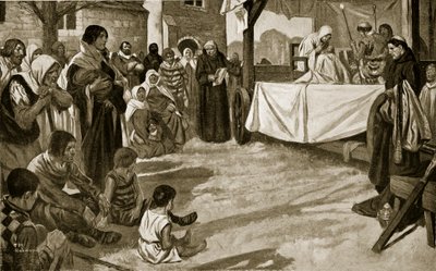 Opførelsen af et tidligt mysteriespil, illustration fra 
