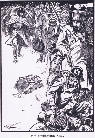 Den tilbagetrækkende hær (farvelitografi) af Thomas Heath Robinson