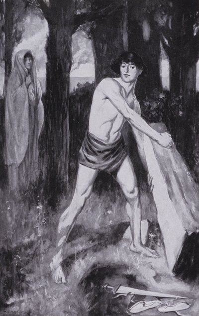 Theseus løftede den og rullede den rundt (litografi) af Thomas Heath Robinson