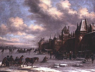 Hollandsk skøjtescene på en flodmunding af Thomas Heeremans