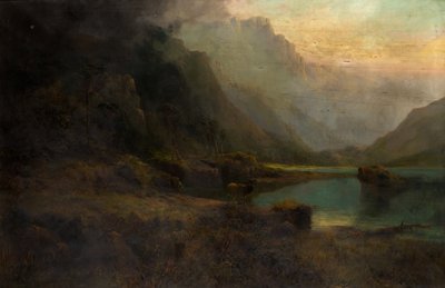 Highland Loch med Stag af Thomas Henry Gibb