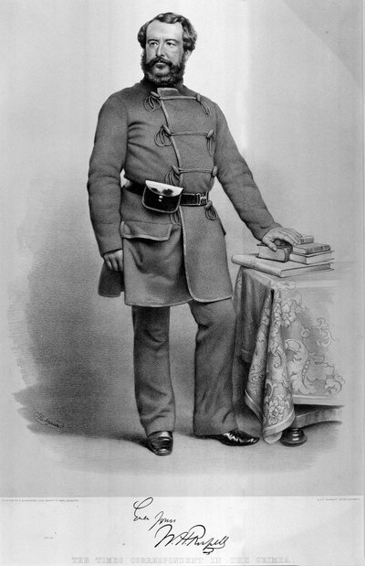 Portræt af W.H. Russell (1820-1907) The Times Correspondent in the Crimea, med en faksimile af sin autograf, udgivet i 1855 af Thomas Herbert Maguire