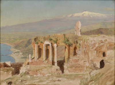 Udsigt over ruinerne af det græske teater ved Taormina og Etna, Sicilien af Thomas Hiram Hotchkiss