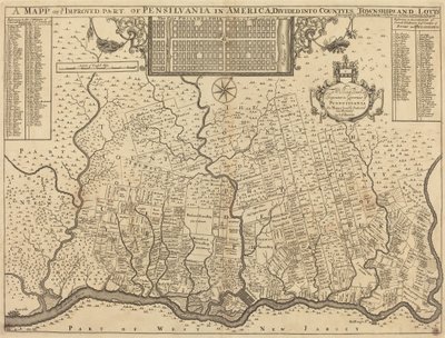 Et kort over jer forbedrede del af Pennsylvania i Amerika, opdelt i counties, townships og lotts af Thomas Holme