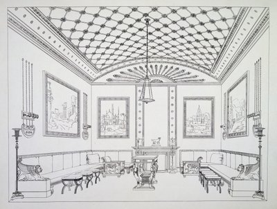 Tegnestue, illustration fra Husholdningsmøbler og Indretning af Thomas Hope