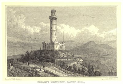 Nelsons monument, Calton Hill (gravering) af Thomas Hosmer (after) Shepherd