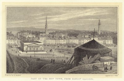 En del af den nye by, fra Ramsay Gardens (gravering) af Thomas Hosmer (after) Shepherd