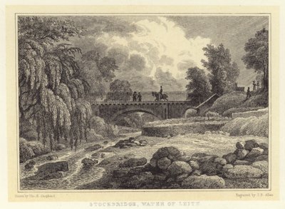 Stockbridge, Water of Leith (gravering) af Thomas Hosmer (after) Shepherd