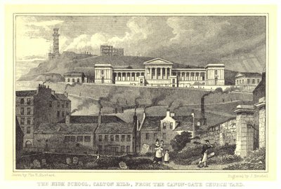 High School, Calton Hill, fra Canon-Gate Church Yard (gravering) af Thomas Hosmer (after) Shepherd