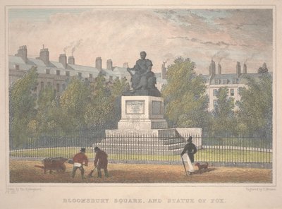 Bloomsbury Square med statue af ræven, indgraveret af Charles Mottram (1806-76) af Thomas Hosmer Shepherd