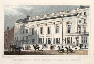 Crockfords Club House, St. James Street. Pub. 1828 (håndfarvet gravering) af Thomas Hosmer Shepherd