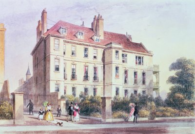 Indgang til Queen Square fra parken med udsigt over Jeremy Benthams hus af Thomas Hosmer Shepherd