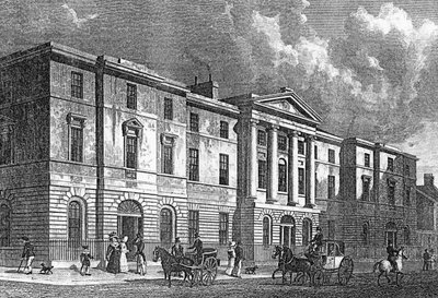 Exchange Buildings, Leith, graveret af T. Higham, 1830 af Thomas Hosmer Shepherd