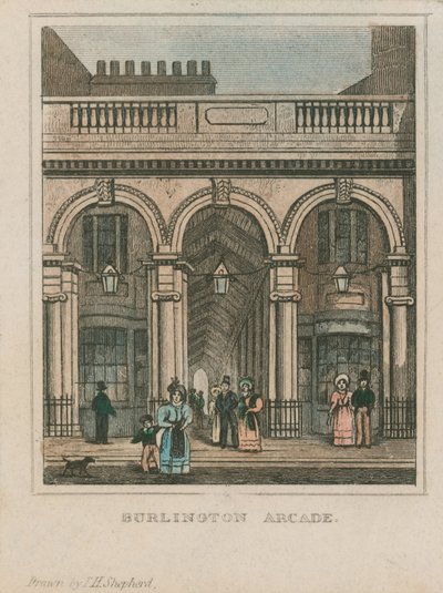 Udvendig udsigt over Burlington Arcade af Thomas Hosmer Shepherd