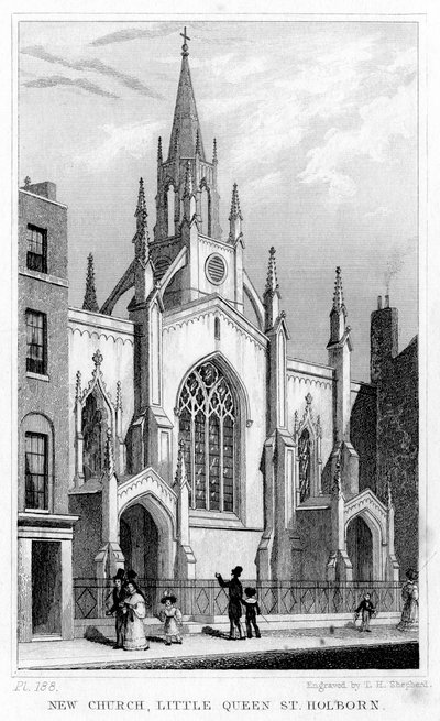 New Church, Little Queen Street, Holborn, London, 1800-tallet. af Thomas Hosmer Shepherd