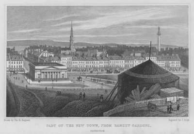 En del af den nye by, fra Ramsey Gardens, Edinburgh (gravering) af Thomas Hosmer Shepherd