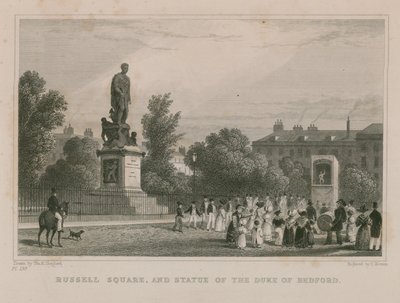 Russell Square og statue af hertugen af Bedford af Thomas Hosmer Shepherd