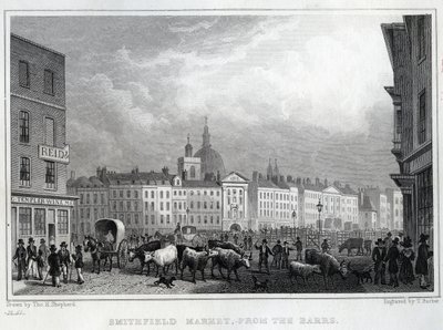 Smithfield Market from the Barrs, graveret af Thomas Barber, ca. 1830 af Thomas Hosmer Shepherd