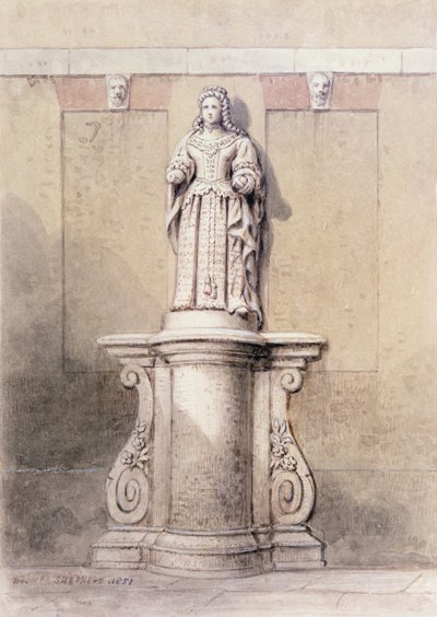 Statue af Queen Anne ved East End af Queen Square, 1851 af Thomas Hosmer Shepherd