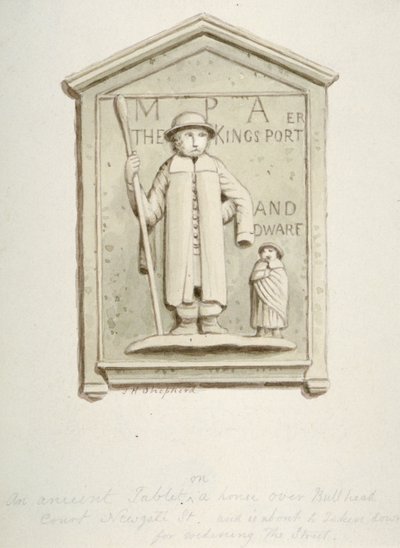 Tablet på et hus over Bull Head Court, Newgate Street, City of London, 1840 af Thomas Hosmer Shepherd