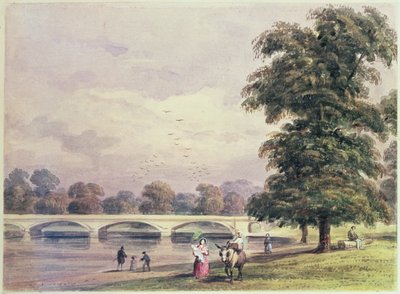 Broen mellem Kensington Gardens og Hyde Park på Serpentine af Thomas Hosmer Shepherd