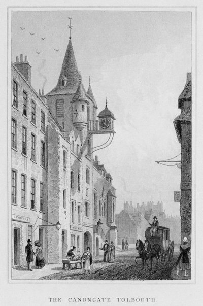 The Canongate Tolbooth, Edinburgh, graveret af Thomas Barber, 1829 bw foto) af Thomas Hosmer Shepherd
