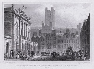 The Guildhall and Cathedral, fra High Street, Bath (gravering) af Thomas Hosmer Shepherd