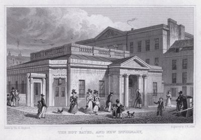 The Hot Baths og New Infirmary, Bath (gravering) af Thomas Hosmer Shepherd