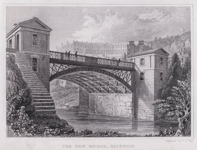 The New Bridge, Bathwick (gravering) af Thomas Hosmer Shepherd