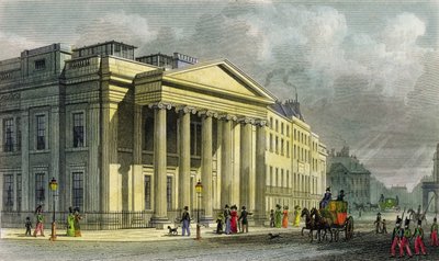 The New College of Physicians, Pall Mall, East, graveret af Thomas Barber (1768-1843) (farvegravering) af Thomas Hosmer Shepherd
