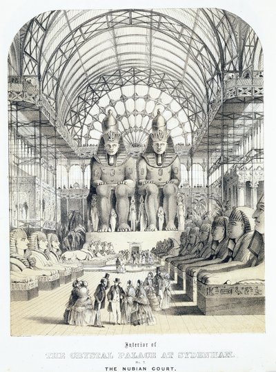 Den nubiske domstol ved Crystal Palace i Sydenham, ca. 1851-1855 (akvatint) af Thomas Hosmer Shepherd