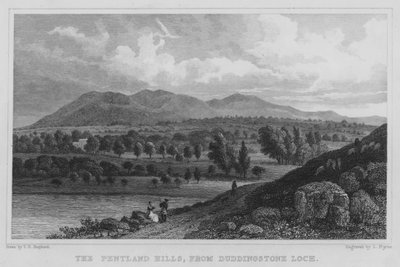 Pentland Hills, fra Duddingstone Loch (gravering) af Thomas Hosmer Shepherd