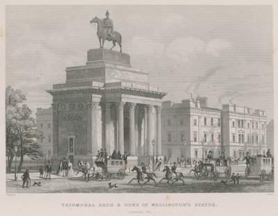 Triumfbuen og hertugen af Wellingtons statue, Constitution Hill, Hyde Park, London af Thomas Hosmer Shepherd