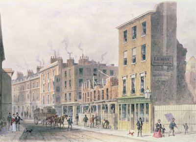 Se i Threadneedle Street, træk ned for forbedringer, Merchant Taylors, Hall eller Alderman Moon Print Shop på hjørnet af Finch Lane af Thomas Hosmer Shepherd
