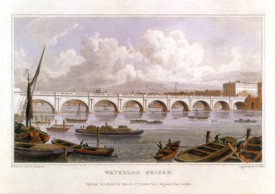 Waterloo Bridge, London, over Themsen, 1817 af Thomas Hosmer Shepherd