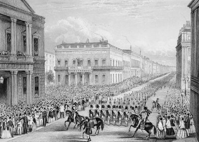 Wellingtons begravelsesproces, der passerer Senior United Service Club, Pall Mall, London, 1852 af Thomas Hosmer Shepherd