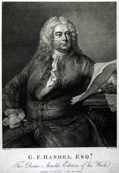 George Frederick Handel (1685-1759), indgraveret af William Bromley (1769-1842), til Doctor Arnolds udgave af hans (Handels) værker, pub. 1789 af Thomas Hudson