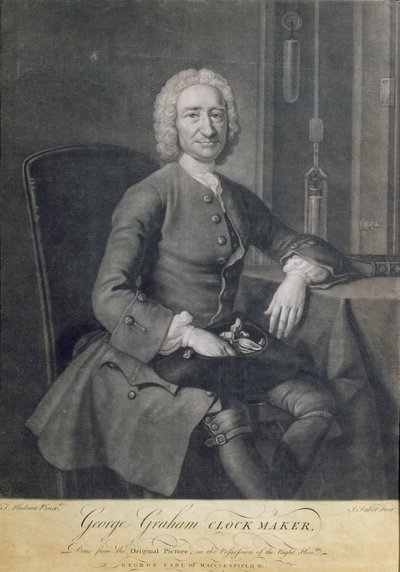 Portræt af George Graham (1673-1751) Urmager, indgraveret af John Faber (1684-1756) af Thomas Hudson