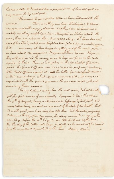 Autografbrev til John Page, Philadelphia, 30. juli 1776 af Thomas Jefferson