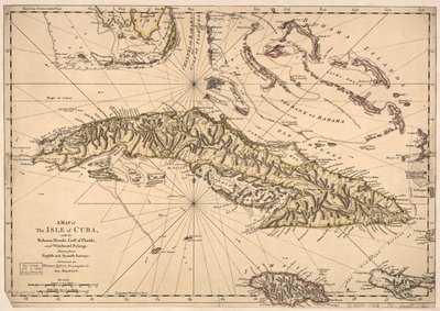 Et kort over øen Cuba med Bahamaøerne, Floridabugten og Windward Passage - tegnet ud fra engelske og spanske opmålinger. LOC 73697703 af Thomas Jefferys