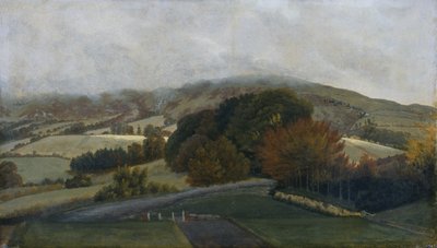 Carneddau-bjergene fra Pencerrig, ca. 1776 (olie på papir på lærred) af Thomas Jones