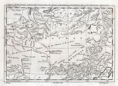 Et kort over Vesttartariet tegnet ud fra jesuitternes opmåling og Kyrillows kort over det russiske imperium. af Thomas Kitchin